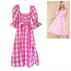 Aura Pink Gingham Midi Dress